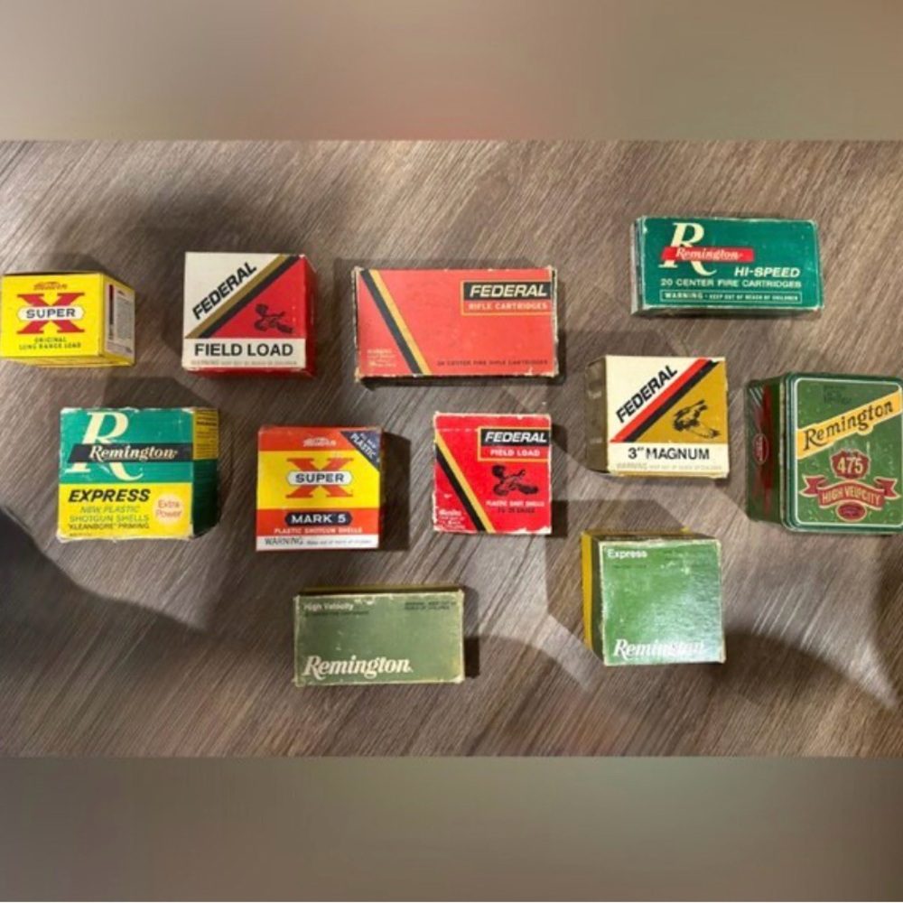 Remington and Federal Ammunition Boxes - Green, Red, Yellow